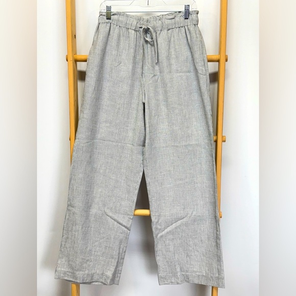 Tyler Boe Pants - TYLER BOE Blue and white micro stripe Linen blend elastic waist pants size M